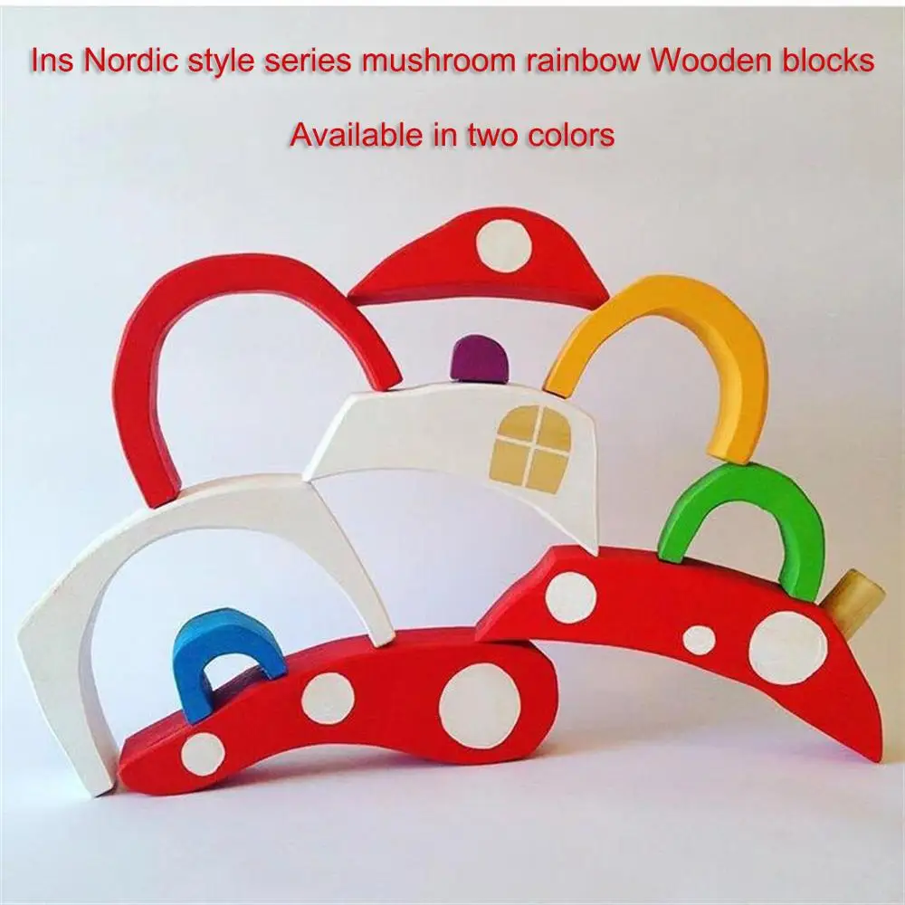 

Free Shipping Ins Nordic style series mushroom rainbow Wooden blocks Available in two colors