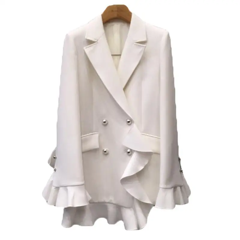 

Z-ZOUX Woman Coat Irregular Ruffle Stitching Bell Sleeve Casual Suit Women Asymmetry Black White Plus Size Vintage Blazer 2019