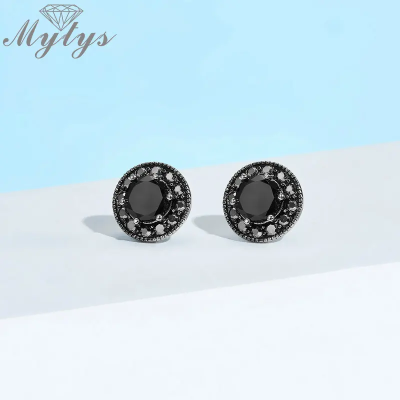 Маленькие серьги-гвоздики Mytys с черным кристаллом и марказитом, простые модные антикварные ювелирные изделия, Круглые серьги-гвоздики, подарок для красоты CE576