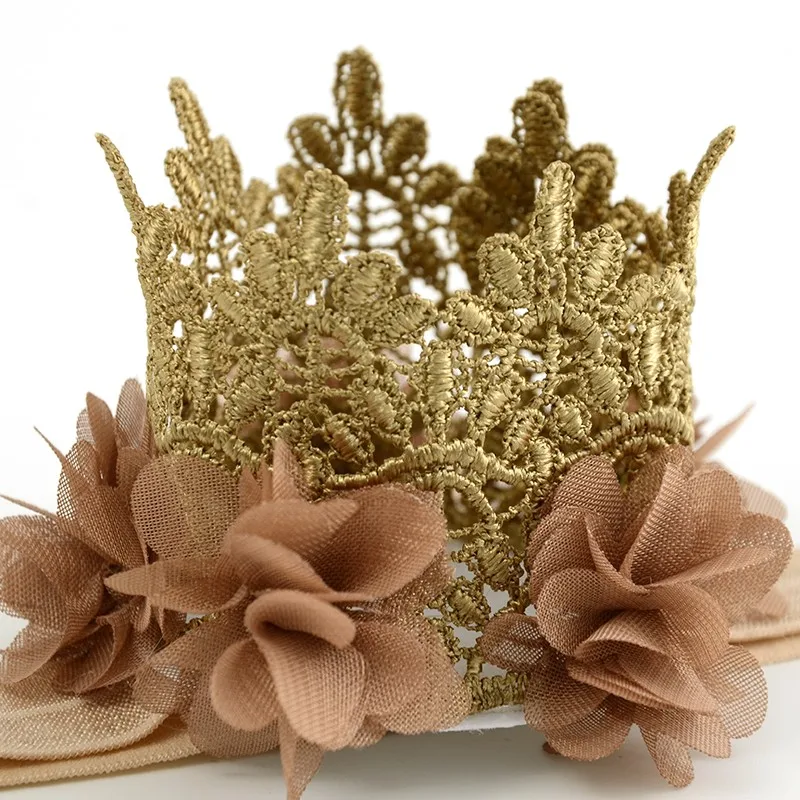 

1pcs/lot Lace Crown Headband Macthing Chiffon Flower For Baby Girls Photo Prop Flowergirl Hair Accessory
