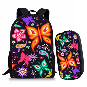 

New 2pcs/set School Bag Set Girl Backpack Custom Butterfly Schoolbags for Teenage Boys Students Bag Back Mochilas
