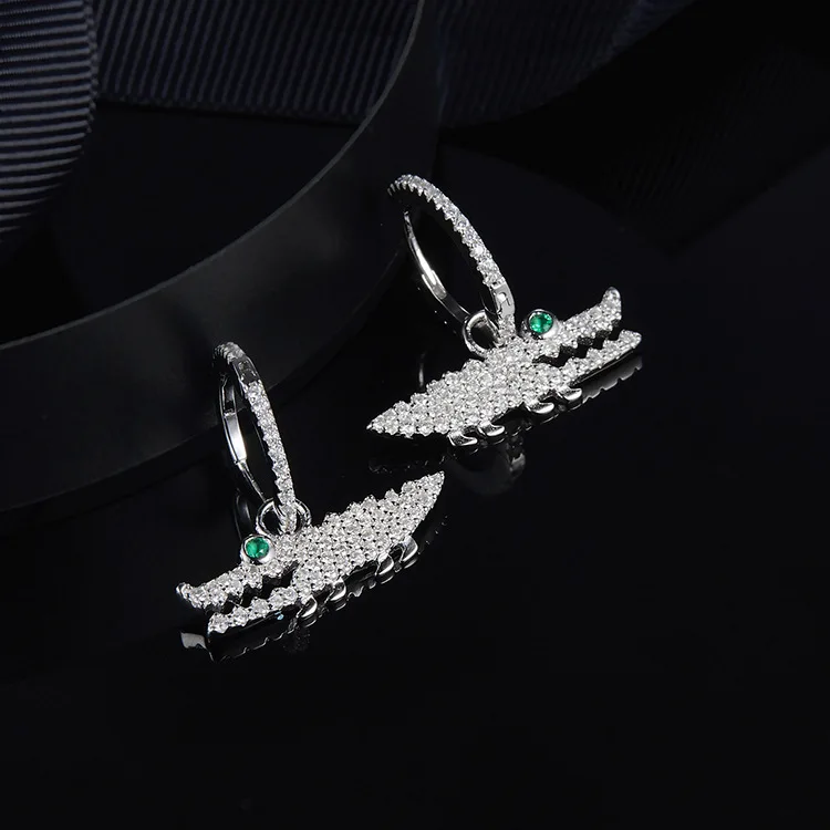Famous Design Gold Metal Crocodile 925 Silver Earring For Women Fashion Small Zircon Ear Nail Accessories Gift Jewelry | Украшения и