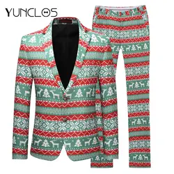 YUNCLOS 2019 новейший Рождественский праздничный костюм мужской Slim Fit вечерние модные вечерние костюмы 2 шт. выпускные костюмы мужские