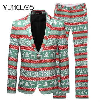 

YUNCLOS Newest Christmas Party Suit Men's Slim Fit Fashion Party Suits 2 Pieces Prom Suits Men Celebrating Formal Suits
