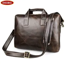 Vintage Oil Glossy Leather Cowhide Two Zipper Compartments Men’s Briefcase Business Handbag Fit For 15 Inch Laptop PR577167C-1