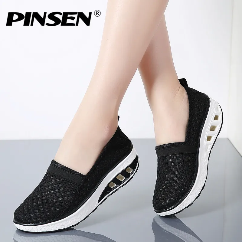 

PINSEN 2019 Sneakers Women Summer Slip-on Breathable Casual Shoes Woman Flat Platform Creepers Shoes Moccasins zapatos mujer