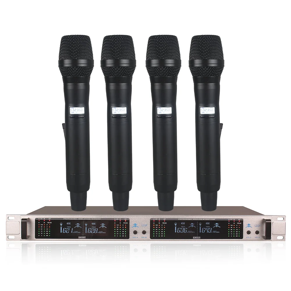 نظام ميكروفون لاسلكي مهني 405GT 4-قناة UHF الديناميكي المهنية 4 سماعات طوق خط مؤتمر