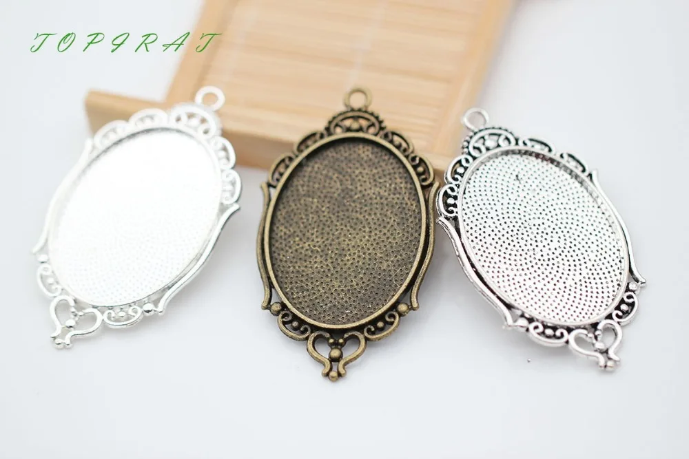 Antique Silver Color Blanks Bezel Setting 30x40mm 10 Oval Pendant Trays