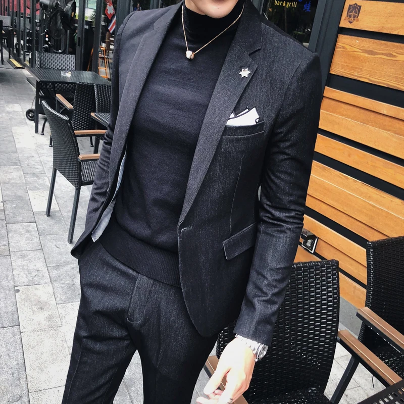 Pre-owned Chance for  Autumn New Trend Men's Slim Suit Jacket Groom Wedding Dress Jacket Business Hair Stylist Suit