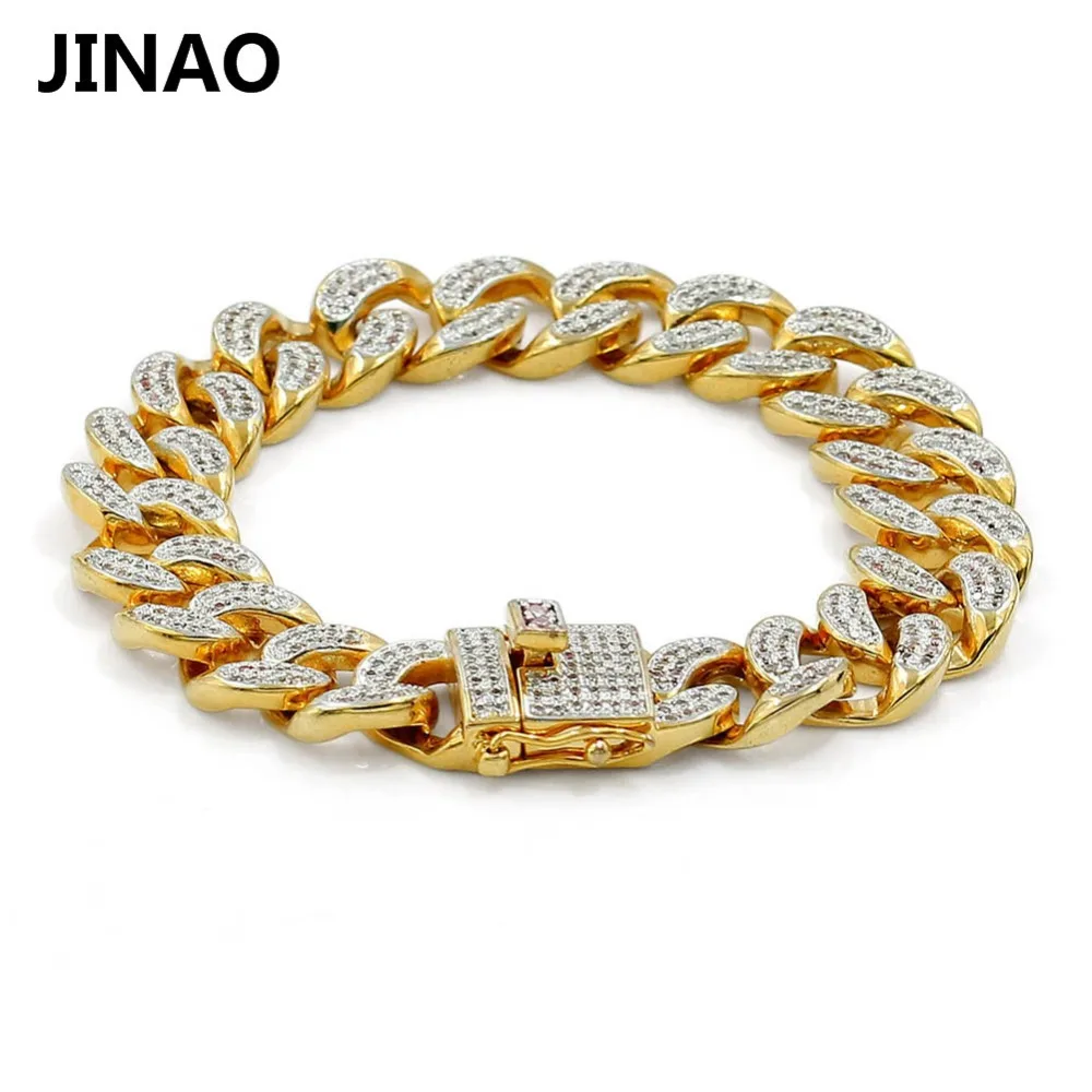 JINAO New Fashion Gold Color Plated Micro Pave Cubic Zircon Bracelet All Iced Out 8\