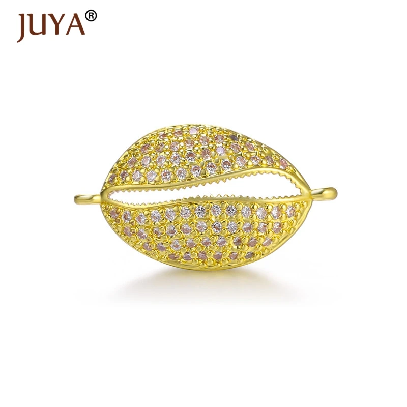 Juya NEW Copper metal inlaid Black / Clear Zircon Shell Connectors for Jewelry Making Bracelet Accessories DIY Handmade 21x12mm|Ювелирная