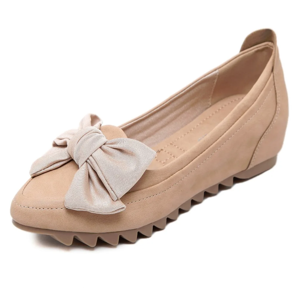 YAERNI/Новинка осени года; женская кожаная обувь с микрофиброй; модная женская кожаная обувь с бантом; мягкая женская обувь на плоской подошве; размеры 31-42 - Цвет: Бежевый