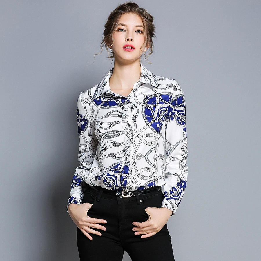 الخريف طويلة الأكمام المدرج قميص إمرأة قمم و البلوزات 2018 جديد أزياء خمر طباعة أنيقة قمصان السيدات قمم Blusas موهير