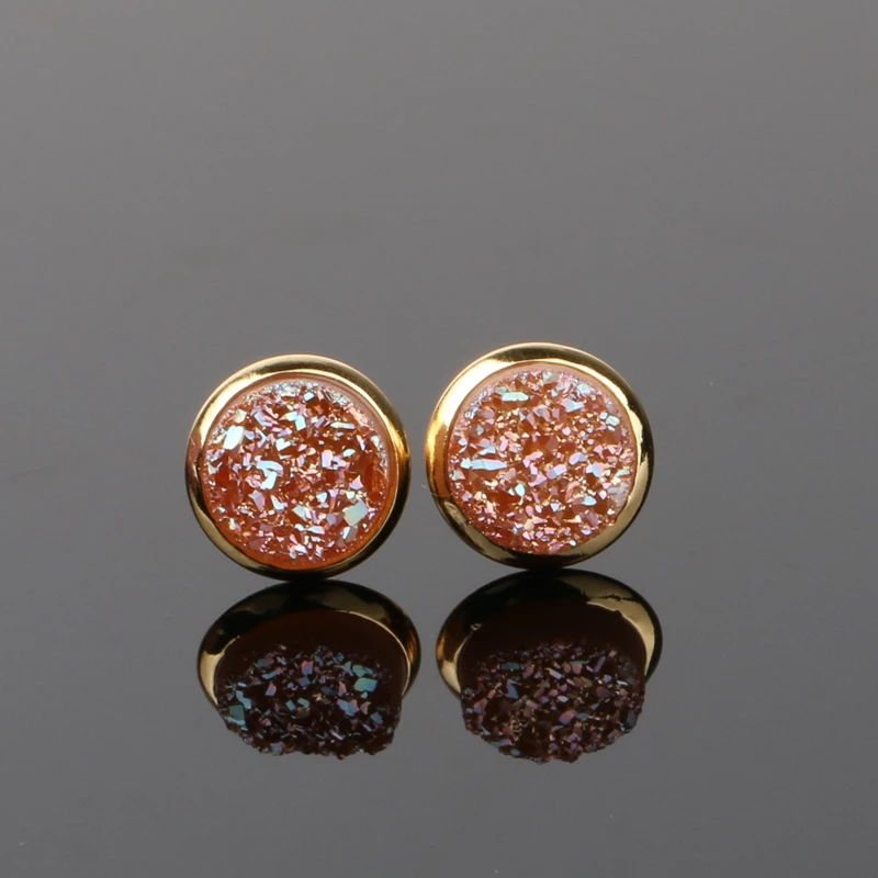 

HanKun Hot Selling Fashion Jewelry Druzy Earrings For Women,Plated Color Natural Agates Druzy Stud Earrings