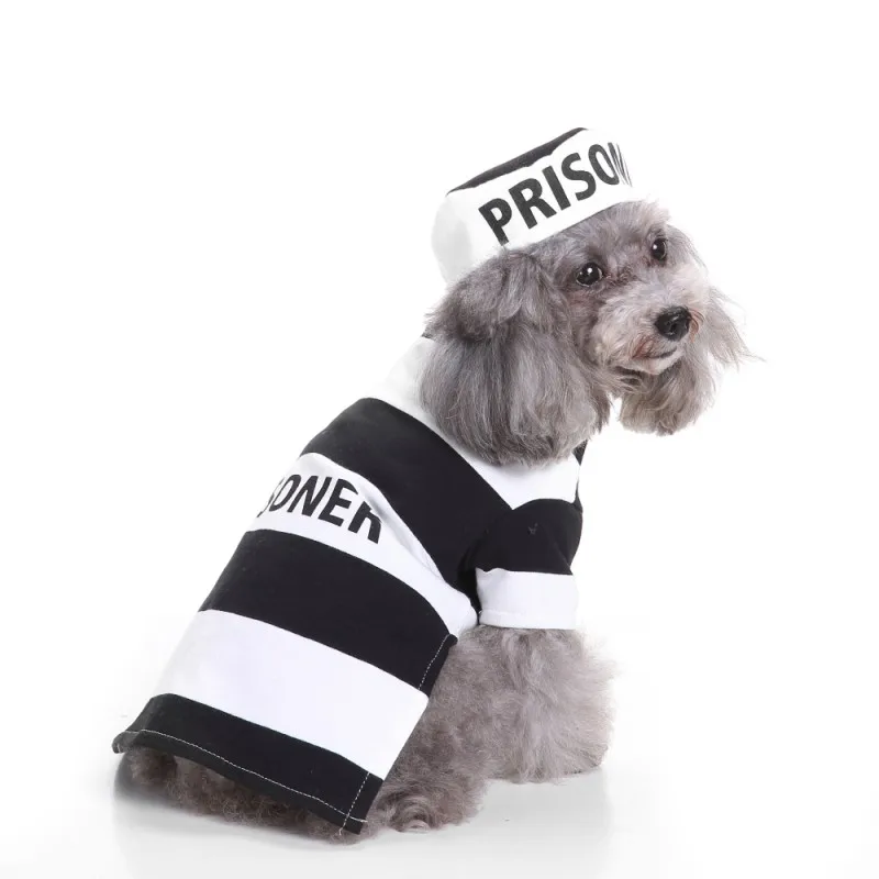 

2018 Halloween Dogs Clothes Set With Hat Striped Prison Uniform Dress Up Jackets California Costume Coats Pets Dog Costume