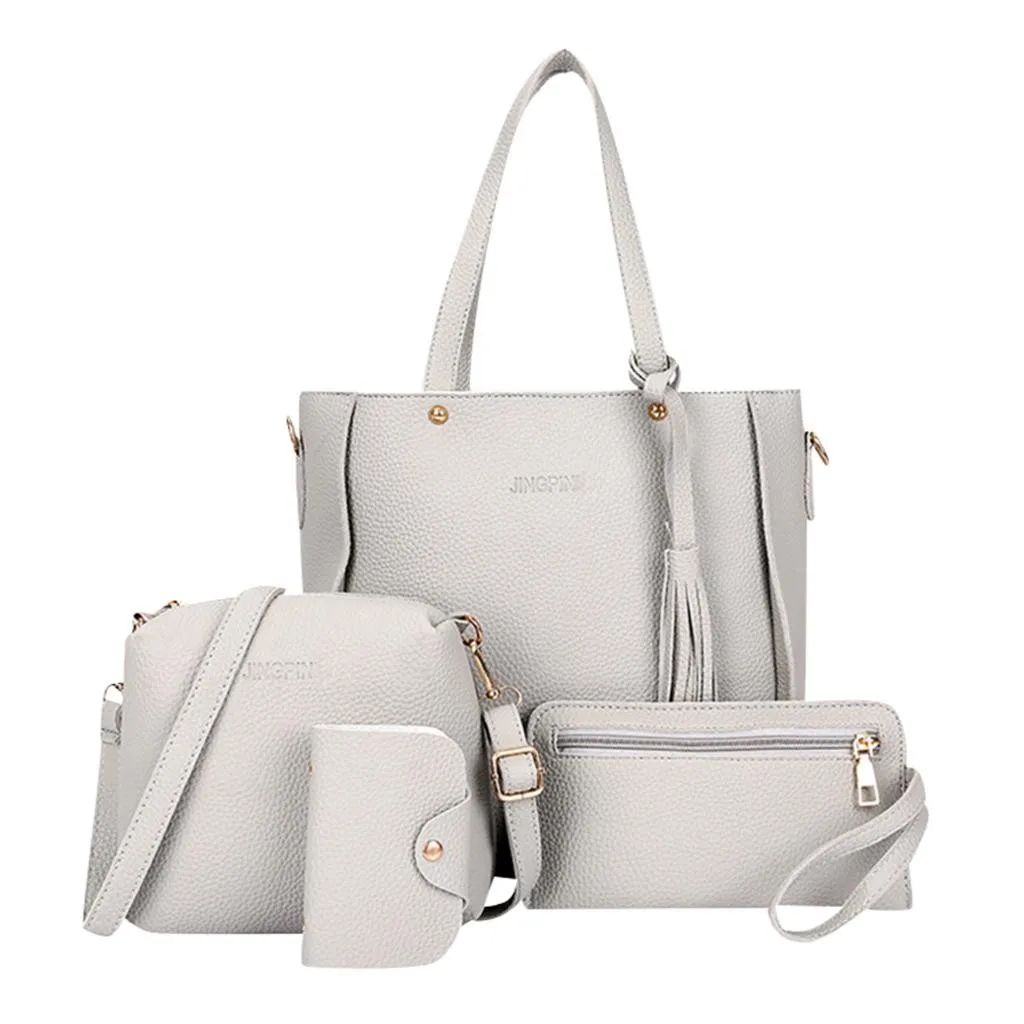 4 шт., женская сумка, набор, сумка через плечо, кошелек, сумочка, женская сумка из искусственной кожи, женская сумка-тоут, новая мода, Прямая поставка - Цвет: Серый
