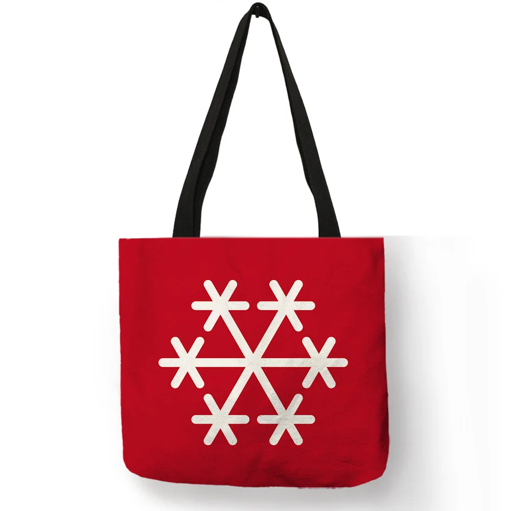 

Christmas Theme Handbag Snow Jingle Bell Letter Coffee Printed Red Cloth Shoulder Bag Kid Gift Tote Bag Decoration Merry Xmas