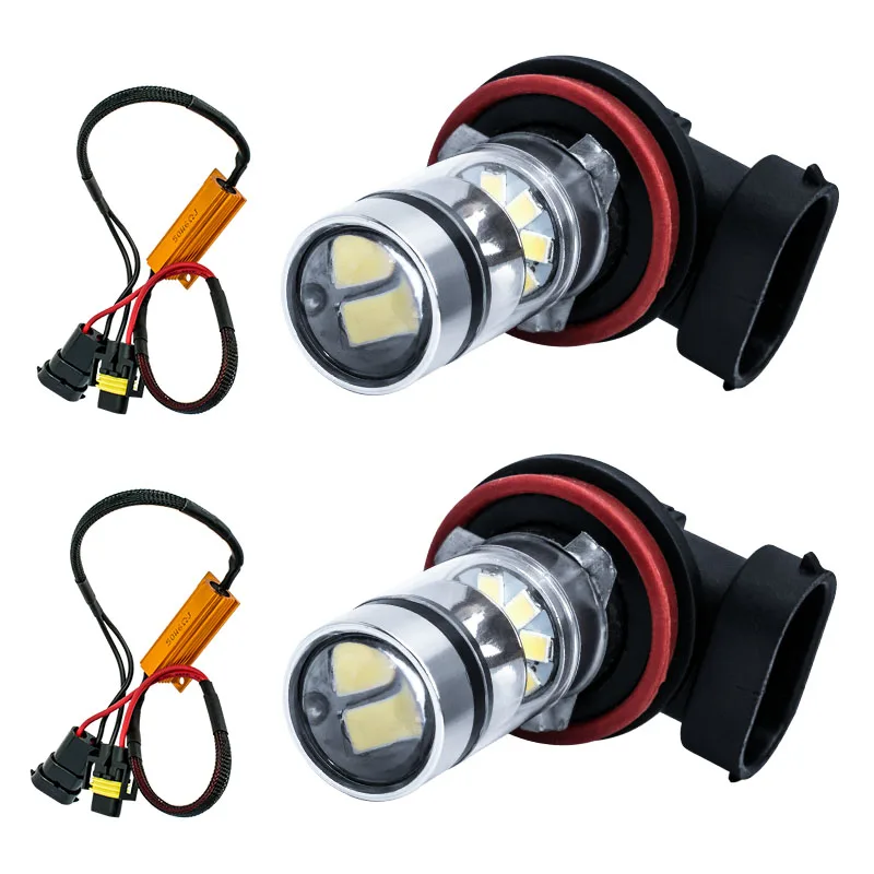 

2PCS H11 H8 High Quality Super LED White Fog Light Replacement Bulb With Auto Error Free Canbus LED Decoder Load Resistor