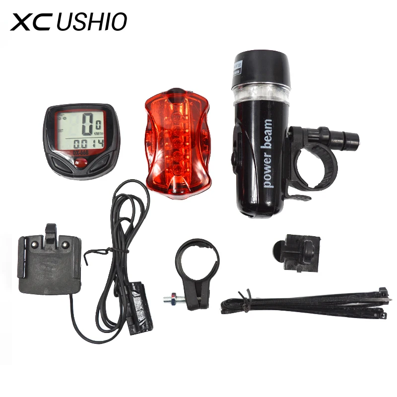 font b Bicycle b font Speedometer and 5 LED Mountain Bike Cycling Light Head and