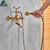 Retro Style Brass Bath Shower Faucet Set Dual Knobs Wall Mounted Bathtub Mixers with Handshower Swive Tub Spout ► Photo 1/6