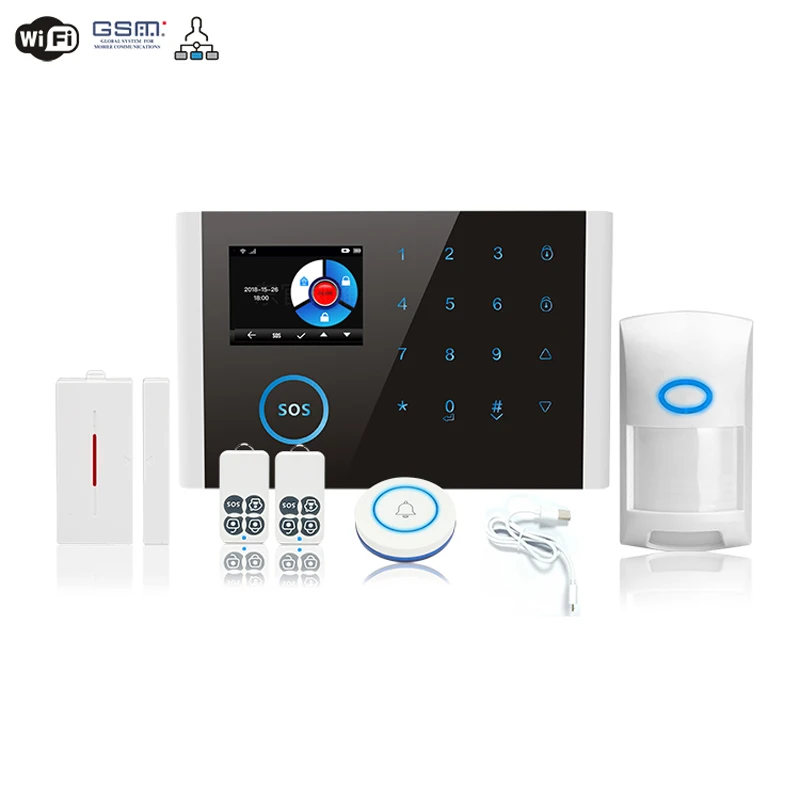 

WIFI GSM Wireless Home Business Burglar Security Alarm System APP Control LCD Touch Keyboard Alarm System Sensor kit