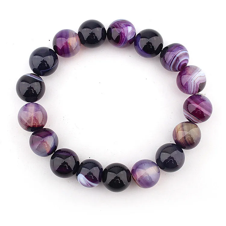 

14mm Natural crystal purple stripes fantasy agate ball Bracelet