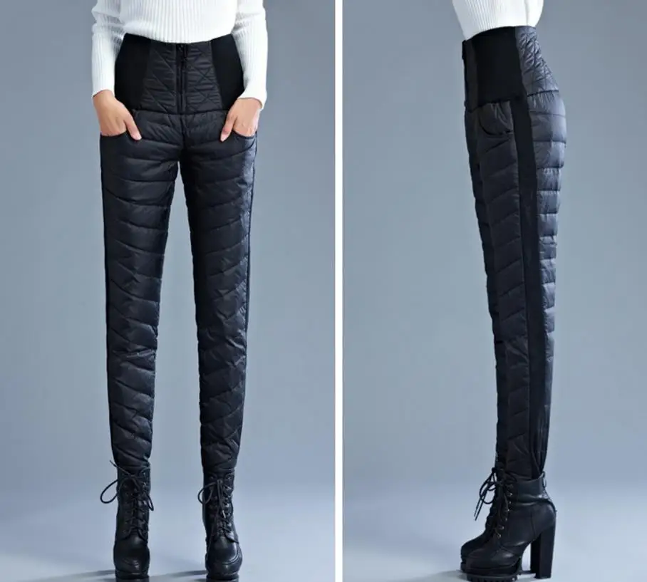 Зимняя верхняя одежда с высокой талией, женские теплые плотные брюки в горошек с утиным пухом, обтягивающие брюки