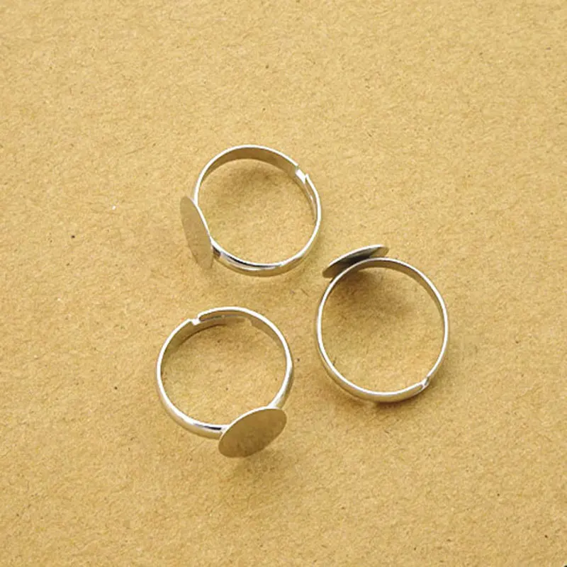 50pcs 10mm Pad Diy Silver -Plated Ring Base Anillo Adjustable Ring Blanks Glue On Cabochon Rings Findings Material For Handmade Jewelry Findings