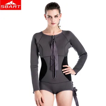 

SBART 2MM Neoprene Wetsuits Women One-piece Long Sleeve Short Pant Sun UV Winter Warm Diving Suit Swimming Surfing Diving Suits