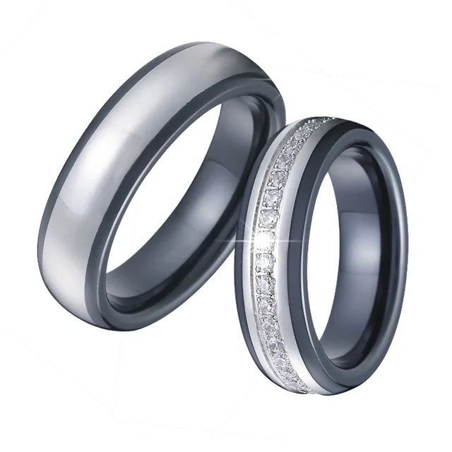Men Wedding Band Ceramic Rings Black Silver Color Anillos Anel Bague Men Wedding Band Ceramic Rings Black Silver Color Anillos Anel Bague Cubic Zirconia Engagement