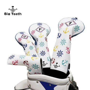 

Big Teeth Golf Wood Headcover Set for Blade Ping Type Putter Club/Driver/Fairway/Hybrid Wood Club PU leather Rudder Embroidery