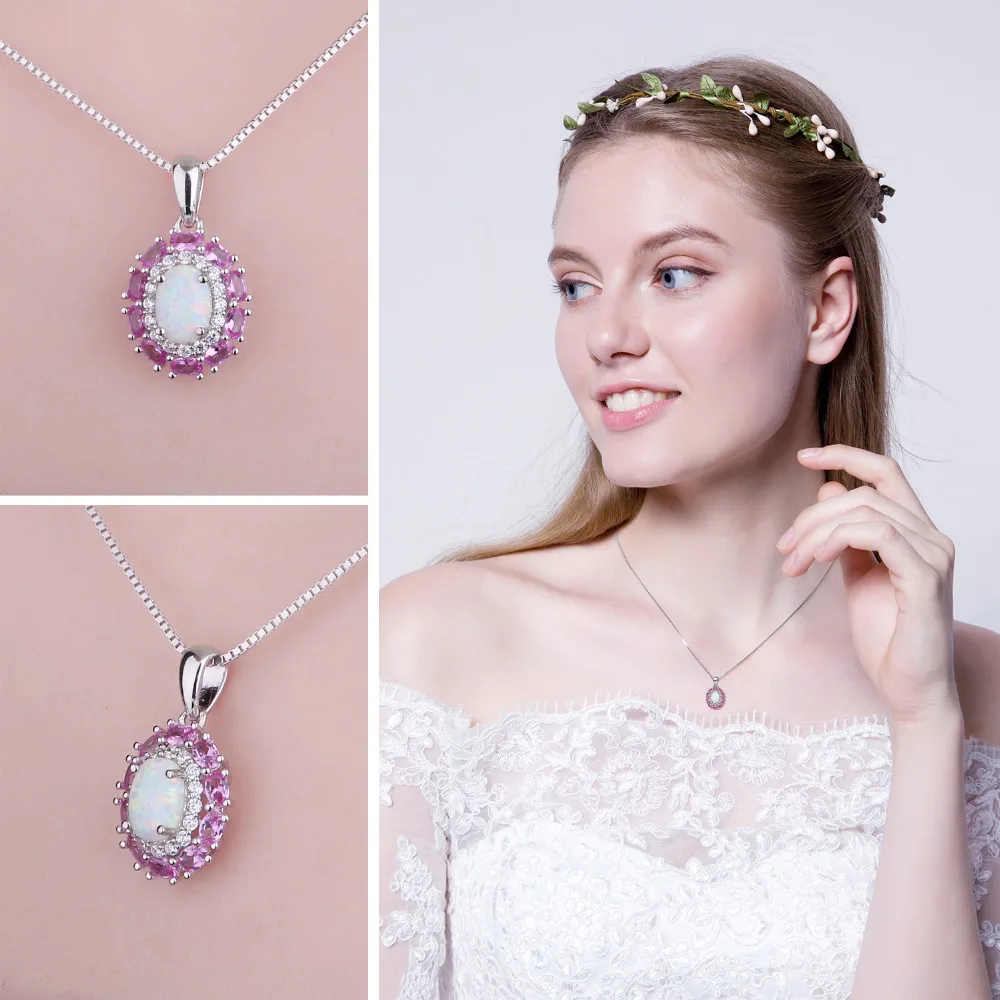 Создаваемые кулоны с опалом розовое ожерелье из сапфира 925 драгоценные камни из стерлингового серебра Колье эффектное Ожерелье