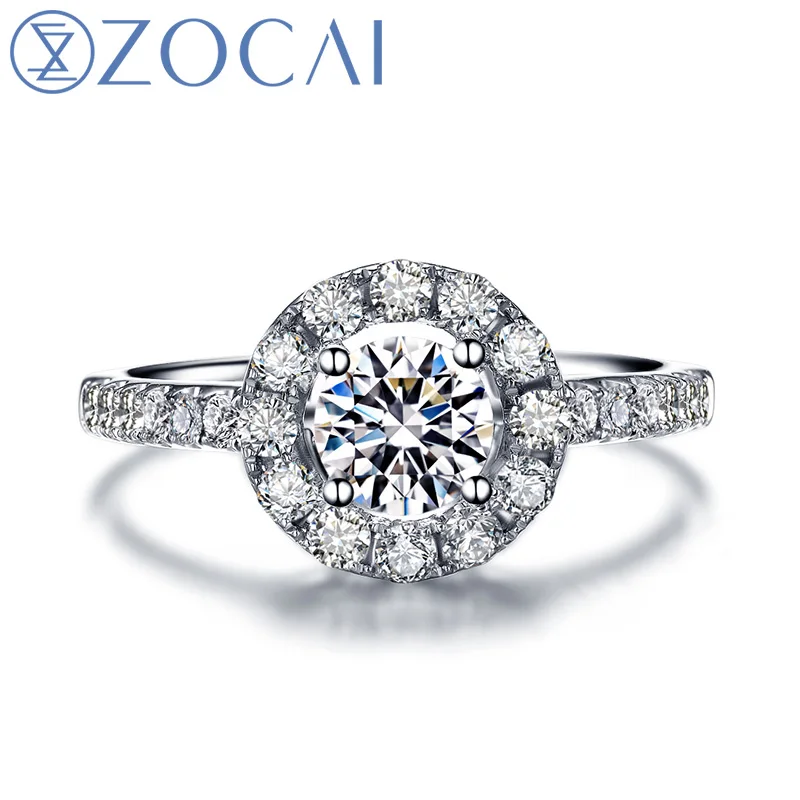 ZOCAI 1.0ct сертифицированных настоящий бриллиант обручальное кольцо 18 К белого золота кольцо с бриллиантом W05486