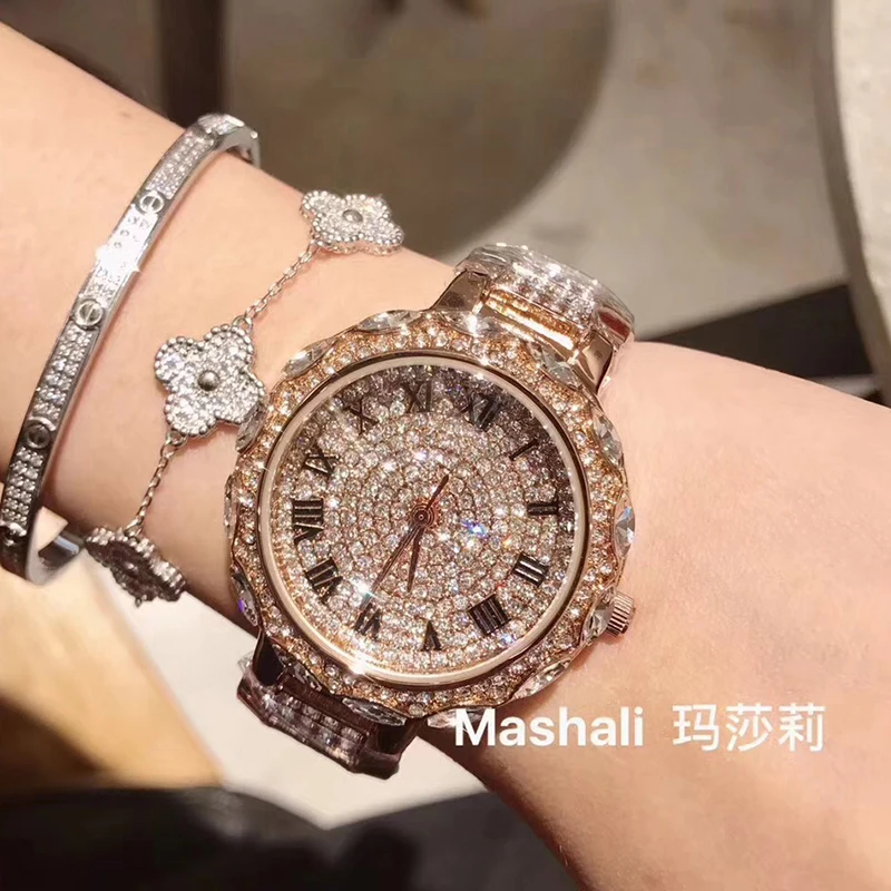 

Full Diamond Steel Watches Woman Quartz Watches Ladies Dress Watch Top Brand Luxury Women's Wristwatch Rose Gold montre femme
