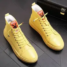 ERRFC/роскошная дизайнерская мужская желтая повседневная обувь высокие мужские черные ботинки на шнуровке трендовая свободная обувь на платформе для мужчин