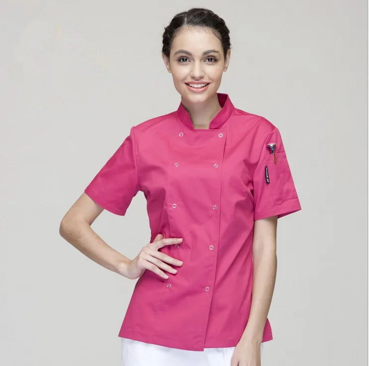 pink chef jacket short sleeve