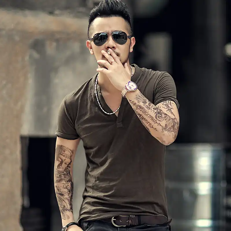 deep v neck polo shirt