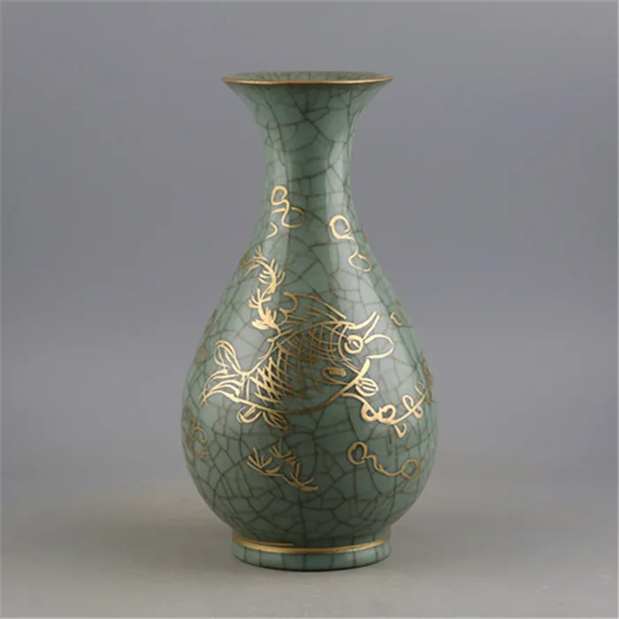 6 Antique Old Chinese Painted gold Porcelain vase,fish grass bottle,hand-painted crafts, best Home Decorations&Collection