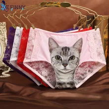 

2018 Hot Sale Sexy Women Briefs Cool Seamless Health Hygiene Skin Care 3D Cat Print Panties Lace Super Transparent Girl Lingerie