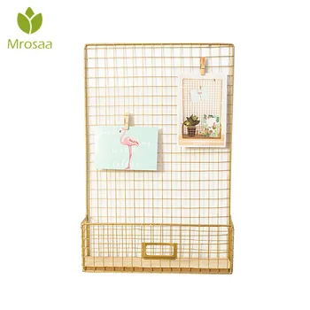 

Mrosaa 45x30x8cm Nordic Style Iron Photos Wall Hanging Rack Grids Mesh hanging Decoration Living Room Decor with postcards clips