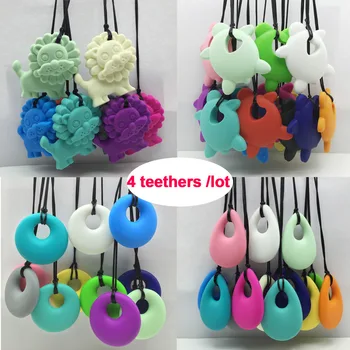 

HOT!!! 4 in 1 1pc round pendant ,1pc teardrop Teething Necklace pendant,1lion teether,1 turtles silicone baby teether necklace