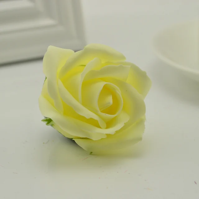 5Pcs 5x6cm Cheap Soap Rose Head Romantic Wedding Valentine's Day Gift Decoration Family Banquet Clip Art Artificial Flowers Milk white