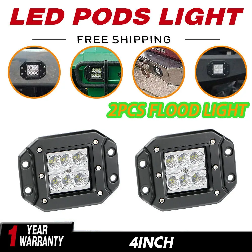 

Pair 36W 4inch Flood LED Work Light Flush Mount Cube Pods Offroad Reverse lights For Off-Road Jeep Pickup SUV ATV Polaris Backup