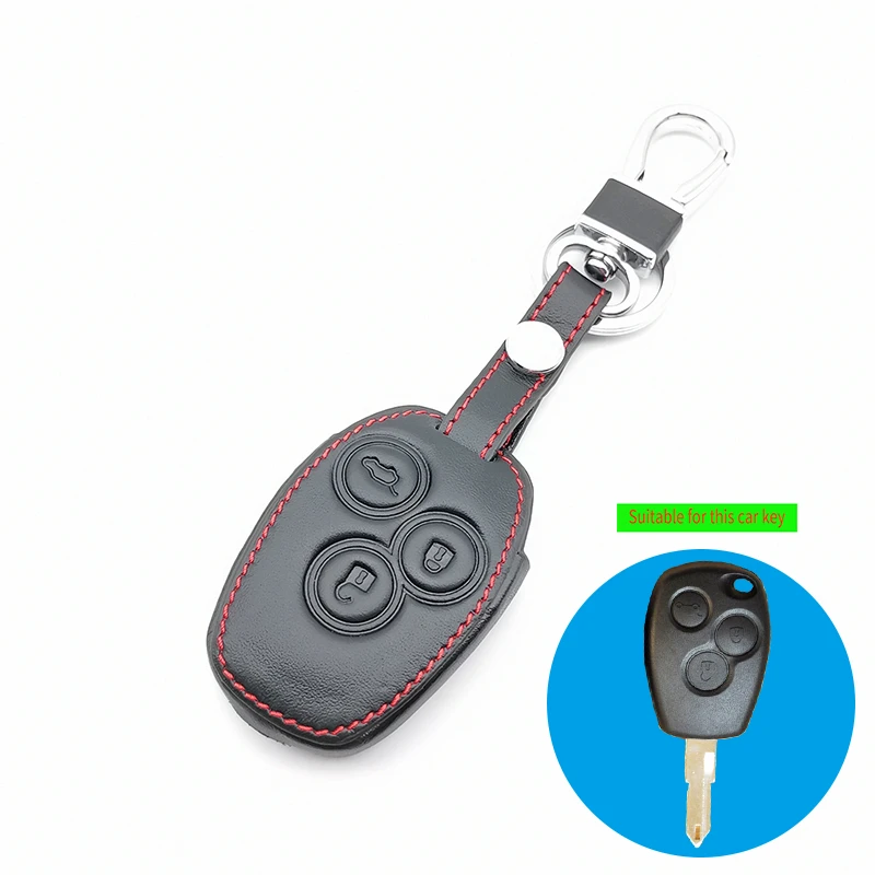 

1pc 3 Buttons Leather Car Key Case Cover For Renault Dacia Logan Sandero Clio Kangoo Master Trafic Keychain Protective Shell