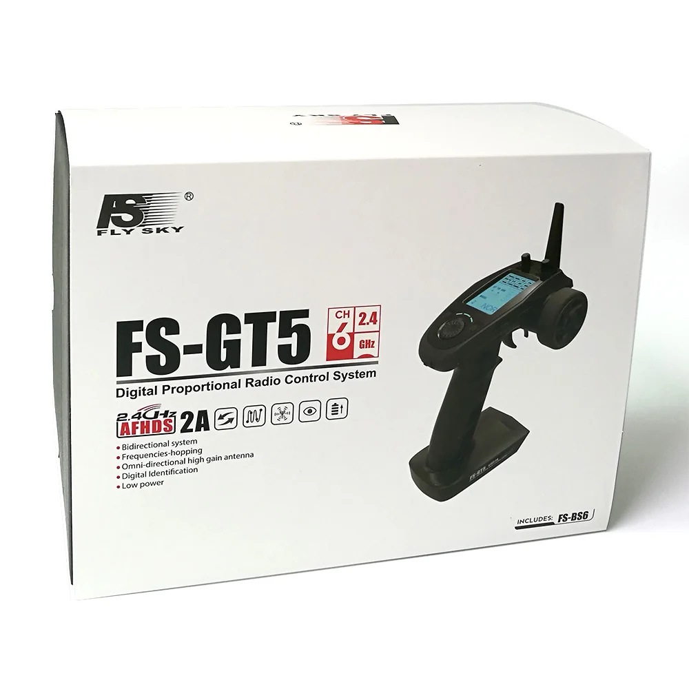 

Newest Flysky FS-GT5 2.4G 6CH Transmitter with FS-BS6 6CH Receiver Built-in Gyro Fail-Safe for RC Car Boat