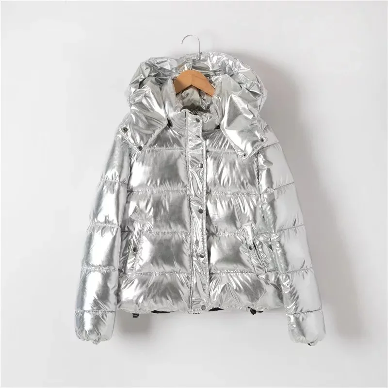 Зимняя куртка Для женщин из металла серебро утолщение хлопковое пальто с капюшоном женский пиджак манто Femme Hiver Для женщин зимние пальто парка - Цвет: Silver