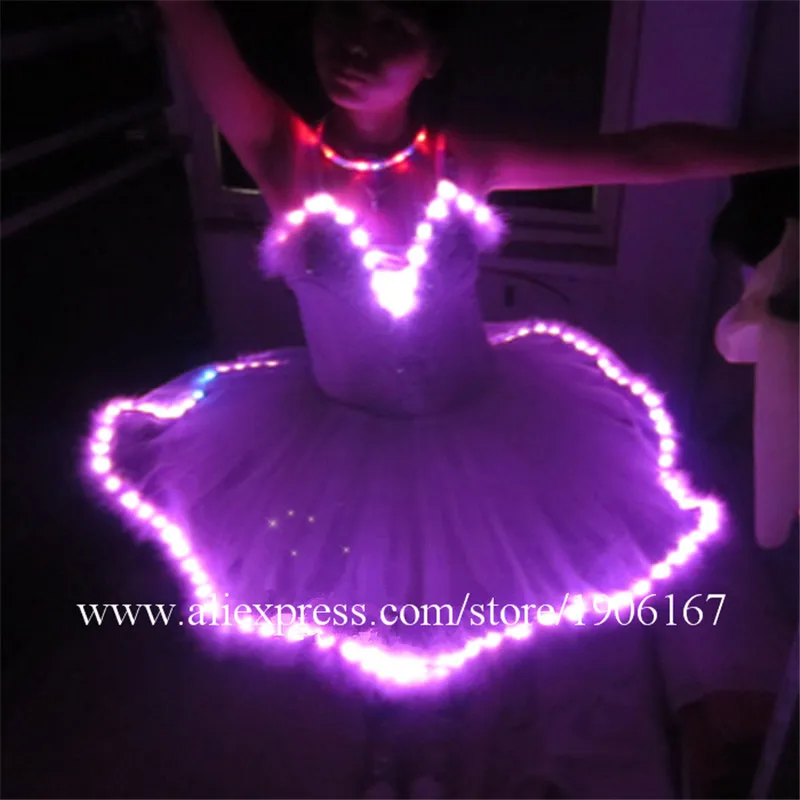 2015 Fashion RGB Colorful Led Light Up Women Evening Dress Costume Luminous Growing Sexy Clothing F