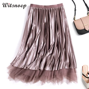 

Witsnoep 2018 Autumn Winter Reversible Velvet Tulle Long Skirts Women Fashion High Waist Pleated Skirt Female Elegant Long Skirt