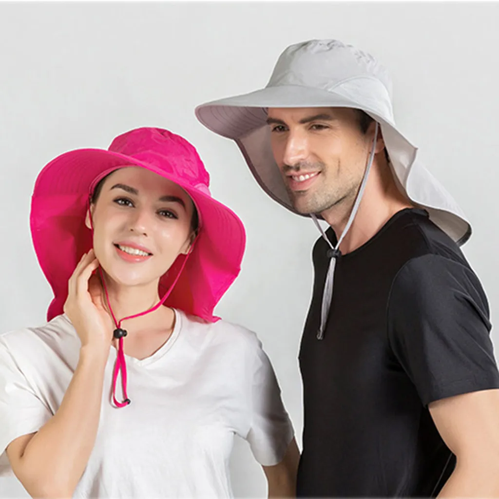 Summer Sun Hat Bucket Men Women Boonie Hat with Neck Flap Outdoor UV Protection Large Wide Brim Hiking Fishing Mesh Breathable