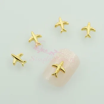 

100PCS/LOT Airplane Shape 3D DIY Decor Gold Plated Metal Alloy Nail Art Manicure Charms Jewelry Scrapbook Phone Case Accessories